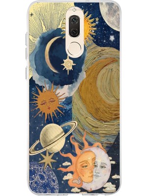 TechTree Huawei Mate 10 Lite Uyumlu Güneş ve Ay Evren Tasarımlı Baskılı Silikon Kılıf