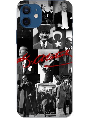 TechTree iPhone 12 - 12 Pro Uyumlu Kırmızı Mustafa Kemal Atatürk Imza Baskılı Silikon Kılıf