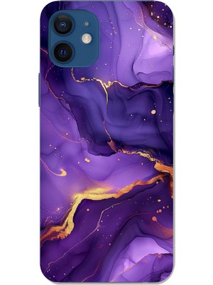 TechTree iPhone 12 - 12 Pro Uyumlu Ametist Taşı Mor Mermer Baskılı Silikon Kılıf