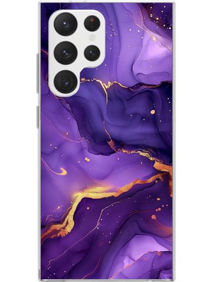 TechTree Samsung Galaxy S22 Ultra Uyumlu Ametist Taşı Mor Mermer Baskılı Silikon Kılıf