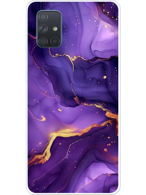 TechTree Samsung Galaxy A71 Uyumlu Ametist Taşı Mor Mermer Baskılı Silikon Kılıf