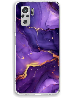TechTree Redmi Note 10 ve 10S Uyumlu Ametist Taşı Mor Mermer Baskılı Silikon Kılıf
