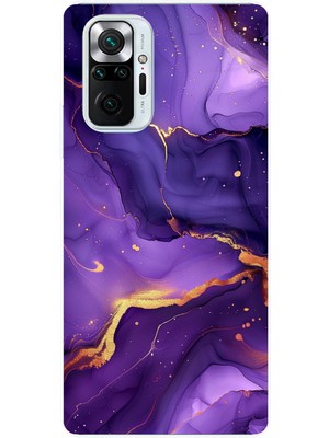 TechTree Redmi Note 10 Pro Uyumlu Ametist Taşı Mor Mermer Baskılı Silikon Kılıf