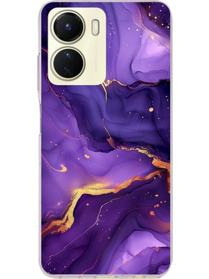 TechTree Vivo Y16 Uyumlu Ametist Taşı Mor Mermer Baskılı Silikon Kılıf