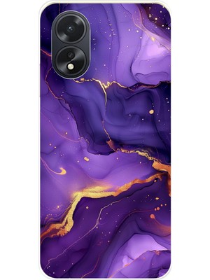 TechTree Oppo A38 Uyumlu Ametist Taşı Mor Mermer Baskılı Silikon Kılıf