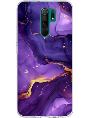 TechTree Redmi 9 Uyumlu Ametist Taşı Mor Mermer Baskılı Silikon Kılıf