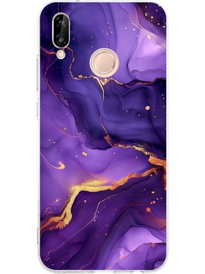 TechTree Huawei P20 Lite Uyumlu Ametist Taşı Mor Mermer Baskılı Silikon Kılıf