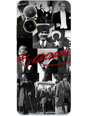 TechTree Realme 12 Lite - C67 Uyumlu Kırmızı Mustafa Kemal Atatürk Imza Baskılı Silikon Kılıf