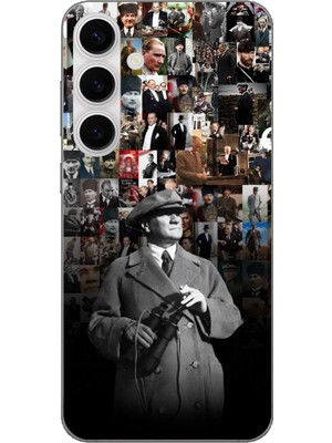TechTree Galaxy S24 Fe Uyumlu Atatürk Portre Kolaj Baskılı Silikon Kılıf