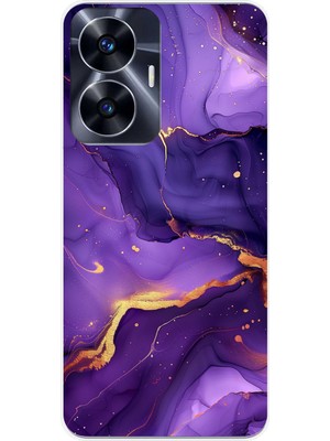 TechTree Realme C55 Uyumlu Ametist Taşı Mor Mermer Baskılı Silikon Kılıf