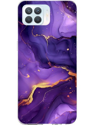 TechTree Oppo Reno 4 Lite Uyumlu Ametist Taşı Mor Mermer Baskılı Silikon Kılıf