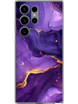 TechTree Samsung Galaxy S23 Ultra Uyumlu Ametist Taşı Mor Mermer Baskılı Silikon Kılıf