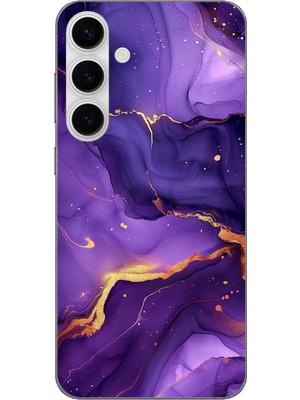 TechTree Galaxy S24 Fe Uyumlu Ametist Taşı Mor Mermer Baskılı Silikon Kılıf