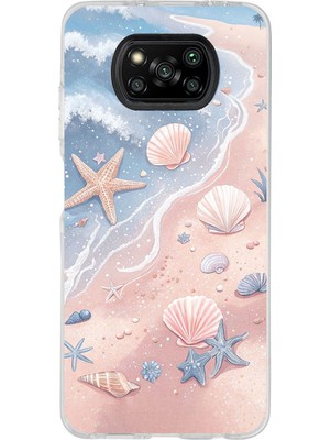 TechTree Poco X3 - X3 Pro Uyumlu Sahil Deniz Kabuğu Baskılı Silikon Kılıf