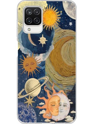 TechTree Samsung Galaxy A12 - M12 Uyumlu Güneş ve Ay Evren Tasarımlı Baskılı Silikon Kılıf