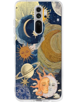 TechTree Redmi Note 8 Pro Uyumlu Güneş ve Ay Evren Tasarımlı Baskılı Silikon Kılıf