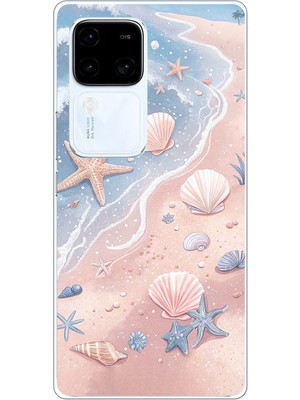 TechTree Vivo V30 Uyumlu Sahil Deniz Kabuğu Baskılı Silikon Kılıf