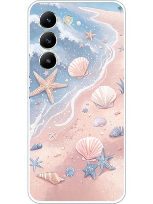 TechTree Vivo V30 Lite Uyumlu Sahil Deniz Kabuğu Baskılı Silikon Kılıf