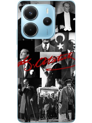 TechTree Redmi Note 14 4g Uyumlu Kırmızı Mustafa Kemal Atatürk Imza Baskılı Silikon Kılıf