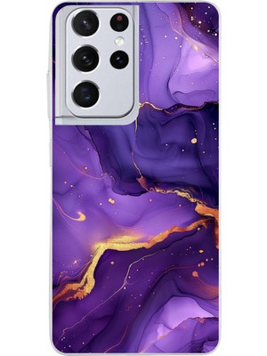 TechTree Samsung Galaxy S21 Ultra Uyumlu Ametist Taşı Mor Mermer Baskılı Silikon Kılıf