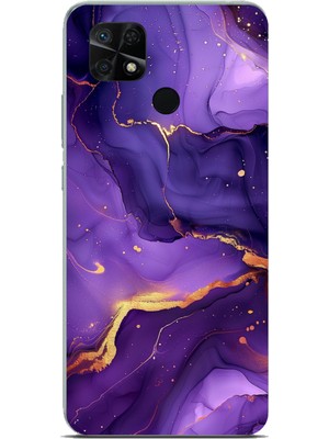 TechTree Redmi 10C - Poco C40 Uyumlu Ametist Taşı Mor Mermer Baskılı Silikon Kılıf