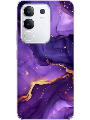TechTree Vivo Y29 Uyumlu Ametist Taşı Mor Mermer Baskılı Silikon Kılıf