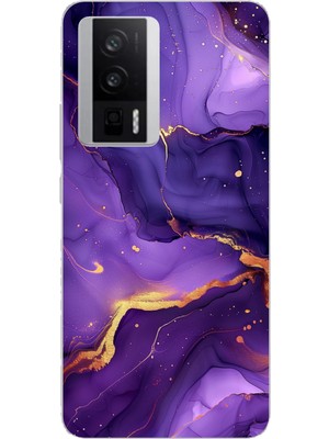 TechTree Poco F5 Pro Uyumlu Ametist Taşı Mor Mermer Baskılı Silikon Kılıf