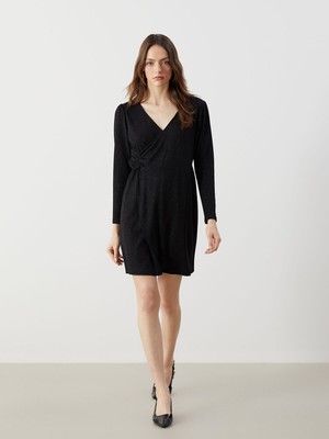 Lc Waikiki Yeni Sezon Kruvaze Yaka Parlak Görünümlü Elbise