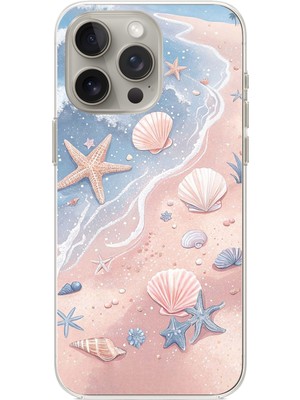 TechTree iPhone 15 Pro Max Uyumlu Sahil Deniz Kabuğu Baskılı Silikon Kılıf