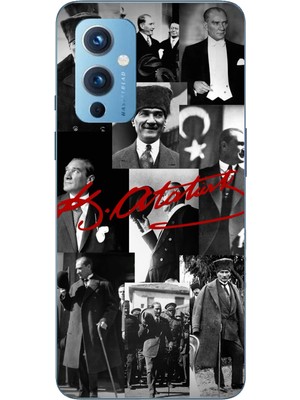 TechTree Oneplus 9 Uyumlu Kırmızı Mustafa Kemal Atatürk Imza Baskılı Silikon Kılıf
