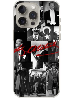 TechTree iPhone 15 Pro Max Uyumlu Kırmızı Mustafa Kemal Atatürk Imza Baskılı Silikon Kılıf