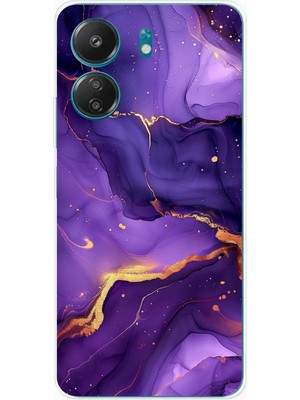 TechTree Redmi 13C - Poco C65 Uyumlu Ametist Taşı Mor Mermer Baskılı Silikon Kılıf