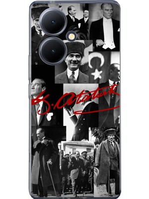 TechTree Vivo V29 Lite Uyumlu Kırmızı Mustafa Kemal Atatürk Imza Baskılı Silikon Kılıf