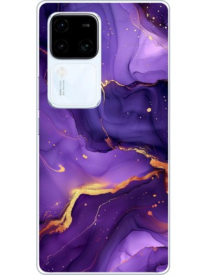 TechTree Vivo V30 Uyumlu Ametist Taşı Mor Mermer Baskılı Silikon Kılıf