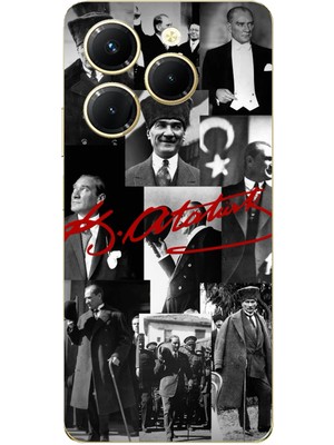 TechTree Infinix Hot 40-Hot 40 Pro Uyumlu Kırmızı Mustafa Kemal Atatürk Imza Baskılı Silikon Kılıf