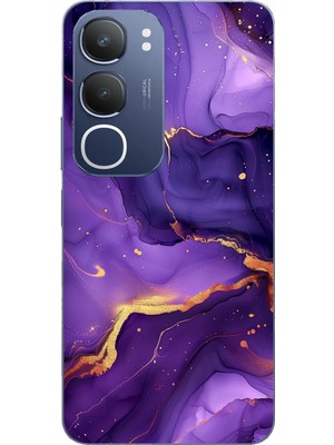 TechTree Vivo Y19S Uyumlu Ametist Taşı Mor Mermer Baskılı Silikon Kılıf