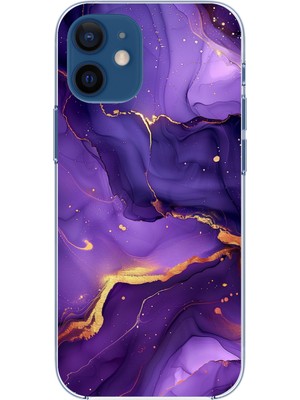 TechTree iPhone 12 Mini Uyumlu Ametist Taşı Mor Mermer Baskılı Silikon Kılıf