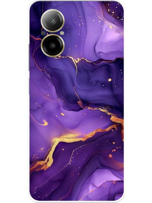 TechTree Realme 12 Lite - C67 Uyumlu Ametist Taşı Mor Mermer Baskılı Silikon Kılıf