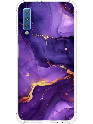 TechTree Samsung Galaxy A7 2018 Uyumlu Ametist Taşı Mor Mermer Baskılı Silikon Kılıf
