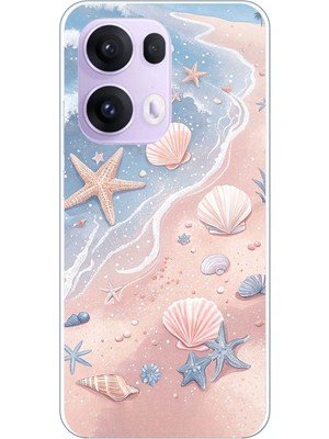 TechTree Oppo Reno 13 Pro Uyumlu Sahil Deniz Kabuğu Baskılı Silikon Kılıf