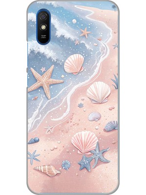 TechTree Redmi 9A Uyumlu Sahil Deniz Kabuğu Baskılı Silikon Kılıf