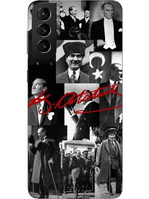 TechTree Samsung Galaxy S21 Plus Uyumlu Kırmızı Mustafa Kemal Atatürk Imza Baskılı Silikon Kılıf