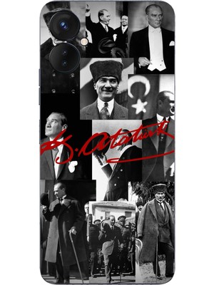 TechTree Tecno Spark 9 Pro Uyumlu Kırmızı Mustafa Kemal Atatürk Imza Baskılı Silikon Kılıf