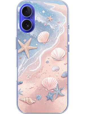TechTree iPhone 16 Uyumlu Sahil Deniz Kabuğu Baskılı Silikon Kılıf