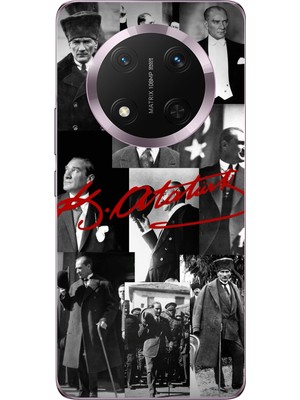 TechTree Honor Magic 7 Lite Uyumlu Kırmızı Mustafa Kemal Atatürk Imza Baskılı Silikon Kılıf