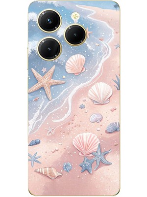 TechTree Tecno Spark 20 Pro Uyumlu Sahil Deniz Kabuğu Baskılı Silikon Kılıf