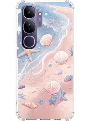 TechTree Vivo V40 Lite Uyumlu Sahil Deniz Kabuğu Baskılı Silikon Kılıf