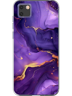 TechTree Huawei Y5P Uyumlu Ametist Taşı Mor Mermer Baskılı Silikon Kılıf