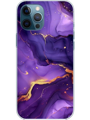 TechTree iPhone 12 Pro Max Uyumlu Ametist Taşı Mor Mermer Baskılı Silikon Kılıf