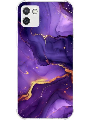 TechTree Samsung Galaxy A03 Uyumlu Ametist Taşı Mor Mermer Baskılı Silikon Kılıf